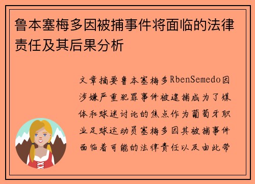 鲁本塞梅多因被捕事件将面临的法律责任及其后果分析